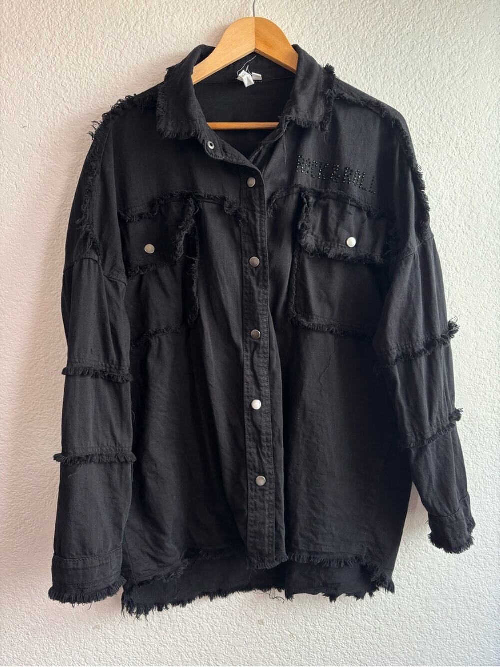 Elan Rock and Roll Black Fringed Button Up Jacket Medium